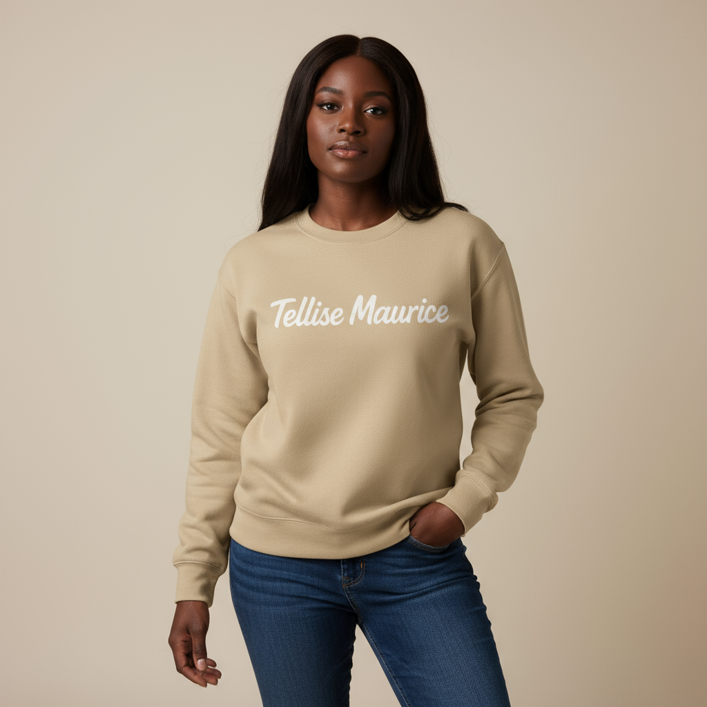 TELLISE MAURICE Unisex Crew Neck Sand Khaki Sweatshirt